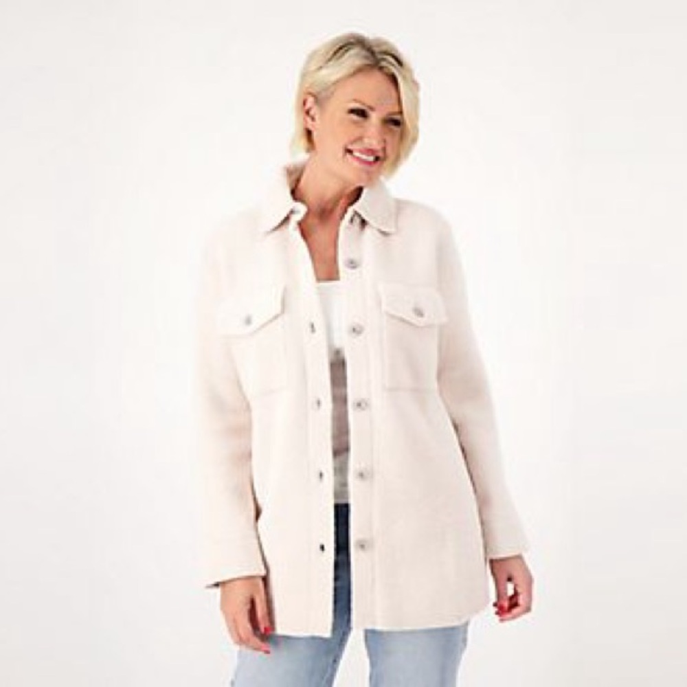 Barefoot Dreams Cozy Chic Double Knit Shacket XL Cream Stone